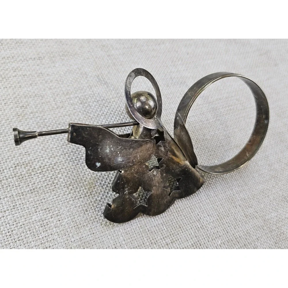 Angel Napkin Rings Set of 6 Silver Tone Vintage Trumpeting Holiday Christmas